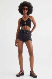 Bermudas H&M High Cintura Denim Mujer Negros | 786041XYF