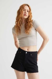 Bermudas H&M Vintage High Denim Mujer Negros | 049583TBP