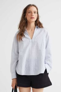 Blusas H&M Linen-blend Anorak Shirt Mujer Negros | 734169DGO