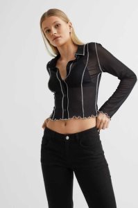 Blusas H&M Mesh Shirt Mujer Negros | 160738BMS