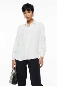 Blusas H&M Pointed-collar Shirt Mujer Blancos | 026981KLG