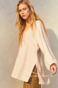 Blusas H&M V-neck Satin Mujer Beige Claro | 537180CPM