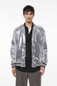 Chaquetas H&M Sequined Bomber Hombre Plateados | 936485ULY