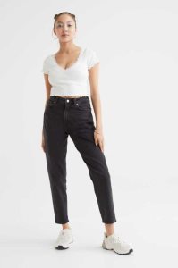 Jeans H&M Mom Loose-fit High Ankle Mujer Negros | 681072GFQ