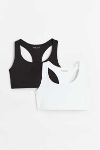 Lencería H&M 2-pack Medium Support Sports Bras Mujer Azul Marino Azules Negros | 165427MCD