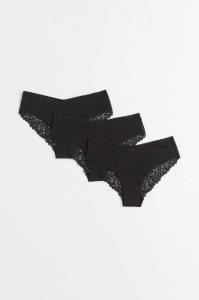 Lencería H&M 3-pack Encaje-trimmed Hipster Briefs Mujer Negros | 138726XNI