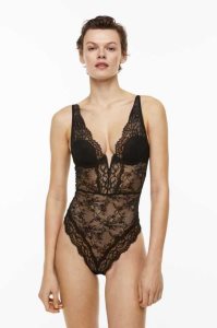 Lencería H&M Acolchado-cup lace body Mujer Negros | 257483DEK