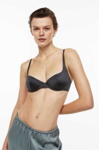 Lencería H&M Non-padded underwired stretch satin bra Mujer Grises Oscuro | 239657FYO