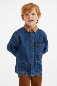 Ropa De Abrigo H&M Comodidad Stretch Corduroy-collared Denim Jacket Niños Azules Oscuro | 240381ERD