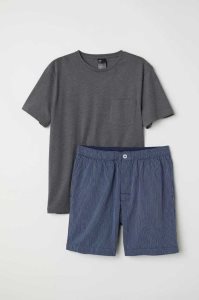 Ropa De Casa H&M Pajama T-shirt and Shorts Hombre Azul Marino Azules | 891526XHR