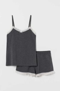 Ropa De Dormir H&M Pajama Camisole Top and Shorts Mujer Kaki Claro Verdes | 658714RQF