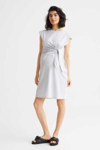 Ropa de Premamá H&M MAMA Tie-detail Jersey Vestido Mujer Grises Claro | 754601MCE