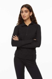 Sudaderas H&M Half-zip Fitted Top Mujer Negros | 068493PYW