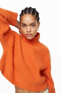 Suéteres H&M Acanalado Mock Turtleneck Mujer Naranjas | 847532DIB