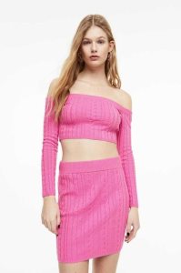 Suéteres H&M Off-the-shoulder cable-knit top Mujer Rosas | 914857JMK