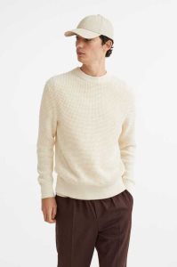 Suéteres H&M Regular Fit Waffle-knit Hombre Creme | 394607LXT