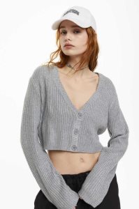 Suéteres H&M Rib-knit Crop Cardigan Mujer Kaki Verdes | 984531RKL