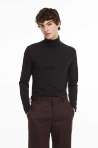 Suéteres H&M Slim Fit Algodon Turtleneck Shirt Hombre Negros | 369287TER