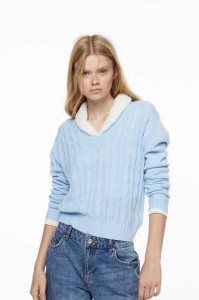 Suéteres H&M V-neck Cable-knit Mujer Azules Claro | 782149ADN