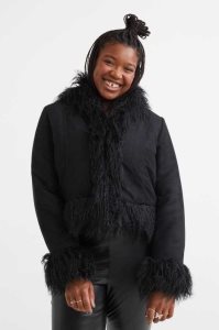 Talla Extra H&M Fluffy-trimmed Jacket Mujer Negros | 416389GNP