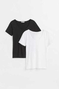 Tops H&M 2-pack Algodon T-shirts Mujer Negros Blancos | 786501RMC