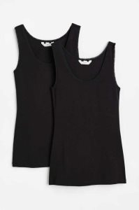 Tops H&M 2-pack Encaje-trimmed Tank Mujer Negros | 325614KIE