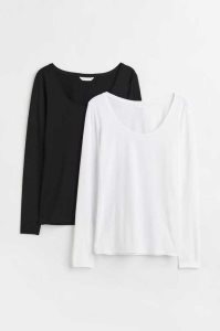 Tops H&M 2-pack Jersey Mujer Rojos Grises Claro Marrom | 801527DEJ