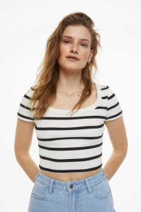 Tops H&M Acanalado Crop Mujer Blancos | 013468VTK