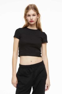 Tops H&M Acanalado Crop Mujer Blancos | 084961VMN