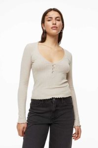 Tops H&M Acanalado Jersey Mujer Beige Claro | 418907OKQ