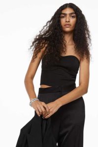 Tops H&M Bandeau Crop Mujer Negros | 791382YGM