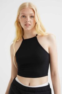 Tops H&M Crop Mujer Azules Oscuro | 543791FXY