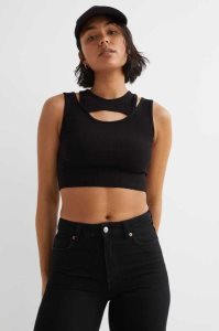 Tops H&M Double-layered Crop Mujer Negros | 837094RJY