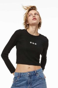 Tops H&M Embroidered Acanalado Mujer Rosas | 761290OHJ