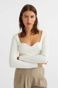 Tops H&M Fitted Jersey Mujer Creme | 519863JVY