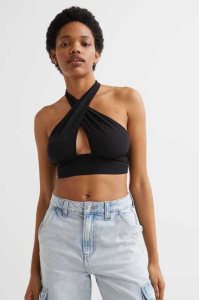 Tops H&M Halterneck Crop Mujer Blancos | 052184JKR