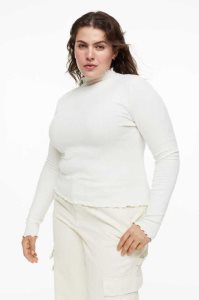 Tops H&M Long-sleeved Acanalado Mujer Creme | 549023SBO