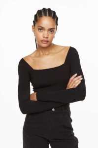 Tops H&M Long-sleeved Bodysuit Mujer Negros | 581469YAX