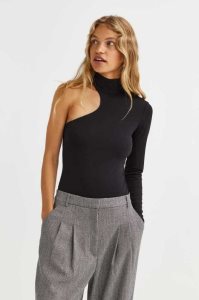 Tops H&M One-shoulder Bodysuit Mujer Negros | 694513BEA