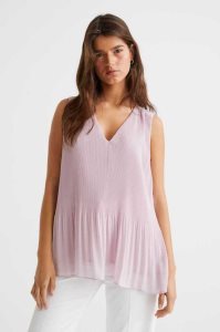 Tops H&M Plisado Chiffon Mujer Creme | 258967JGX