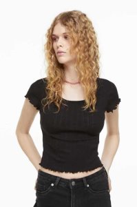 Tops H&M Pointelle Jersey Mujer Negros | 236180PZE