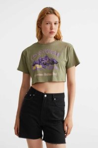 Tops H&M Printed Crop Mujer Creme | 053274XZE