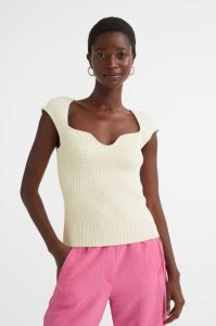 Tops H&M Rib-knit Mujer Beige Claro | 561387PKL