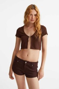 Tops H&M RibbedButterfly Detail Mujer Marrom Oscuro | 748321TLC