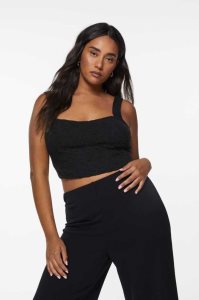 Tops H&M Textured-weave Corset-style Mujer Negros | 408352KAR