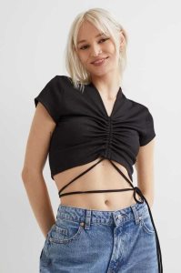 Tops H&M Tie-detail Crop Mujer Beige | 582719QSN