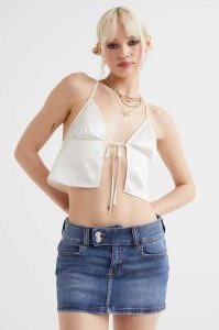 Tops H&M Tie-detail Satin Mujer Negros | 192687ZTK