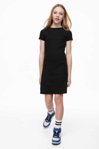 Vestido Corto H&M Acanalado T-shirt Niños Negros | 874650KEG