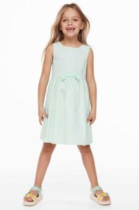 Vestido Corto H&M Bow-detail cotton Niños Verdes Claro | 504129ITC