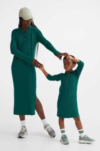 Vestido Corto H&M Collared Rib-knit Niños Verdes Oscuro | 921356DAV